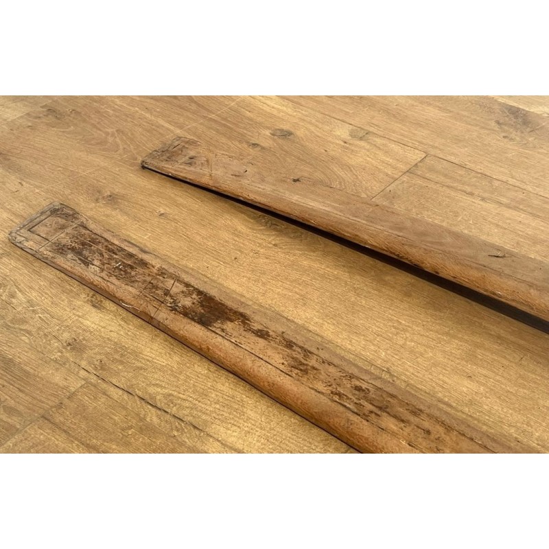 Pair of Antique Wooden Mountain Skis with Leather Bindings, Early 20th Century