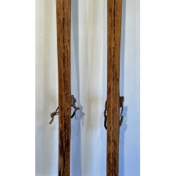 Pair of Antique Wooden Mountain Skis with Leather Bindings, Early 20th Century