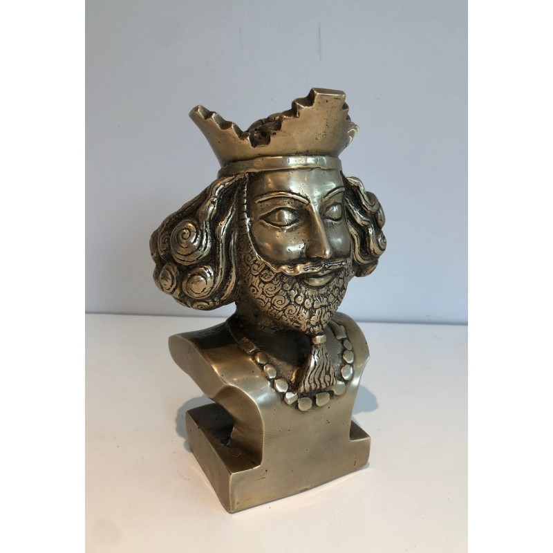 Buste en Bronze d’un Monarque Barbu Couronné, Travail Français, vers 1940