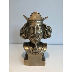Buste en Bronze d’un Monarque Barbu Couronné, Travail Français, vers 1940