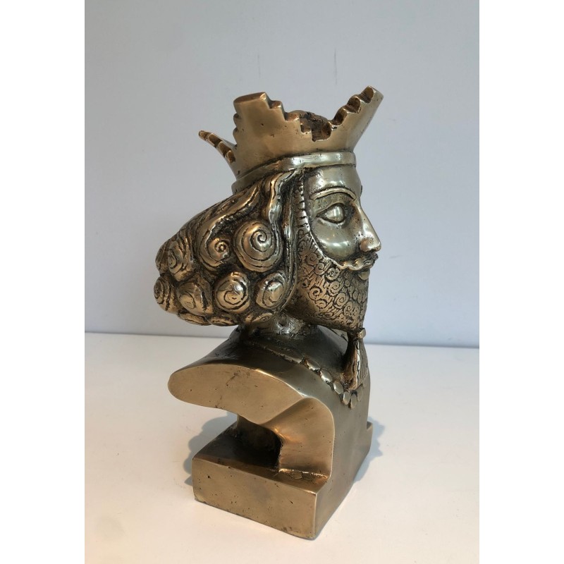 Buste en Bronze d’un Monarque Barbu Couronné, Travail Français, vers 1940