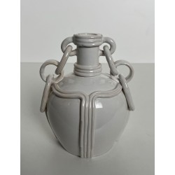 White Glazed Ceramic Vase with Chain-Link Handles, Signed, French Work, circa 1970