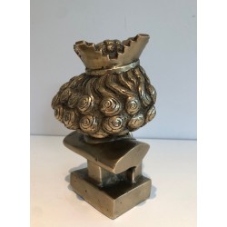 Buste en Bronze d’un Monarque Barbu Couronné, Travail Français, vers 1940