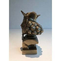 Buste en Bronze d’un Monarque Barbu Couronné, Travail Français, vers 1940