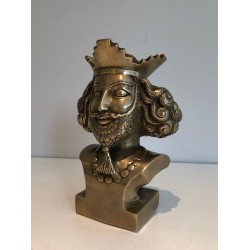 Buste en Bronze d’un Monarque Barbu Couronné, Travail Français, vers 1940
