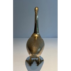 Large Decorative Polished Brass Duck Sculpture, French Work, circa 1970
