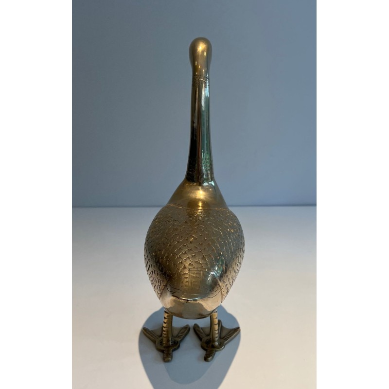 Large Decorative Polished Brass Duck Sculpture, French Work, circa 1970