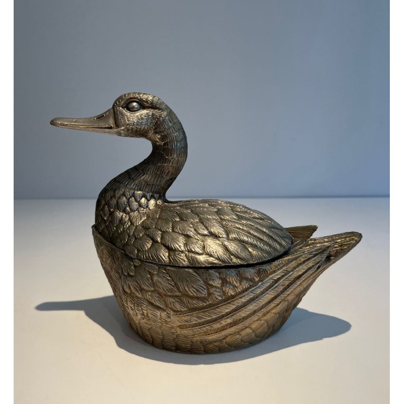 Silvered Metal Duck-Form Ice Bucket by Mauro Manetti, Italian Work, circa 1970