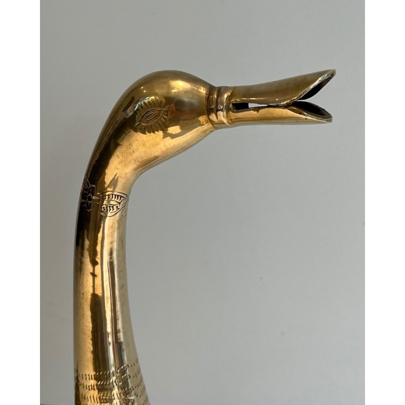 Large Decorative Polished Brass Duck Sculpture, French Work, circa 1970