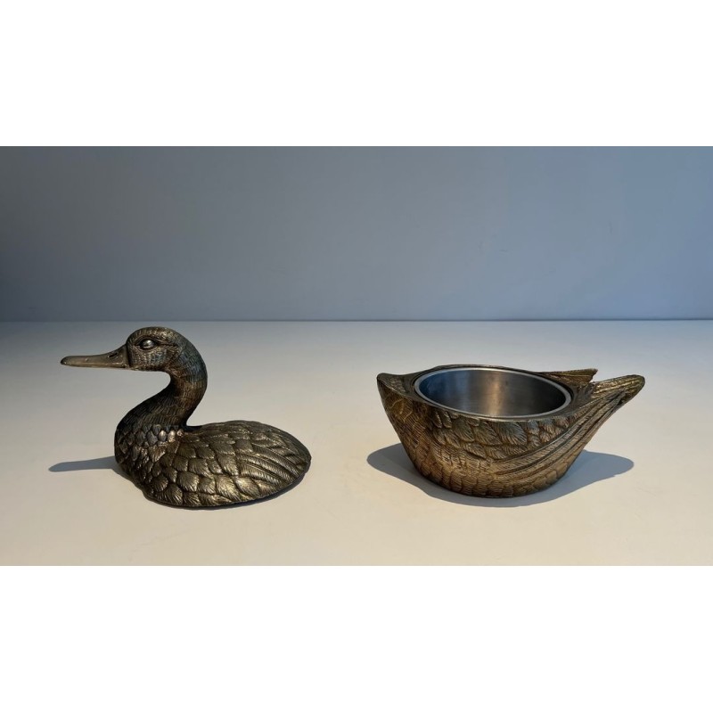 Silvered Metal Duck-Form Ice Bucket by Mauro Manetti, Italian Work, circa 1970