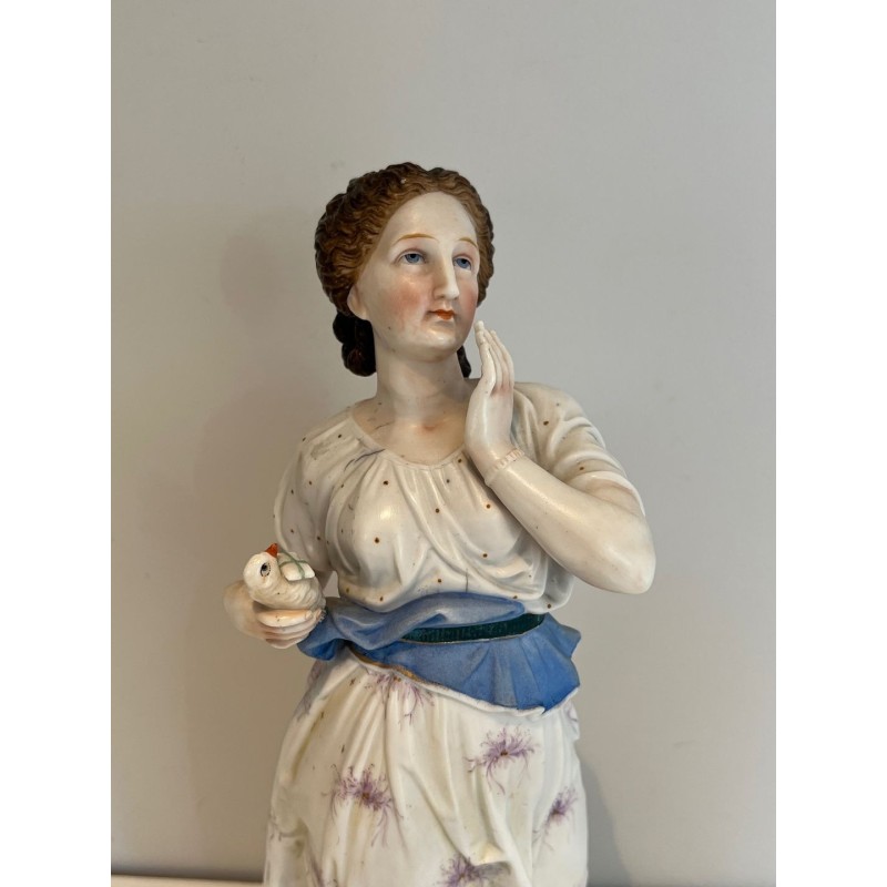 Pair of French Porcelain Figures of Women with Doves, circa 1880
