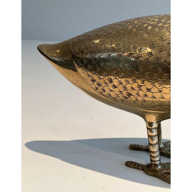 Large Decorative Polished Brass Duck Sculpture, French Work, circa 1970