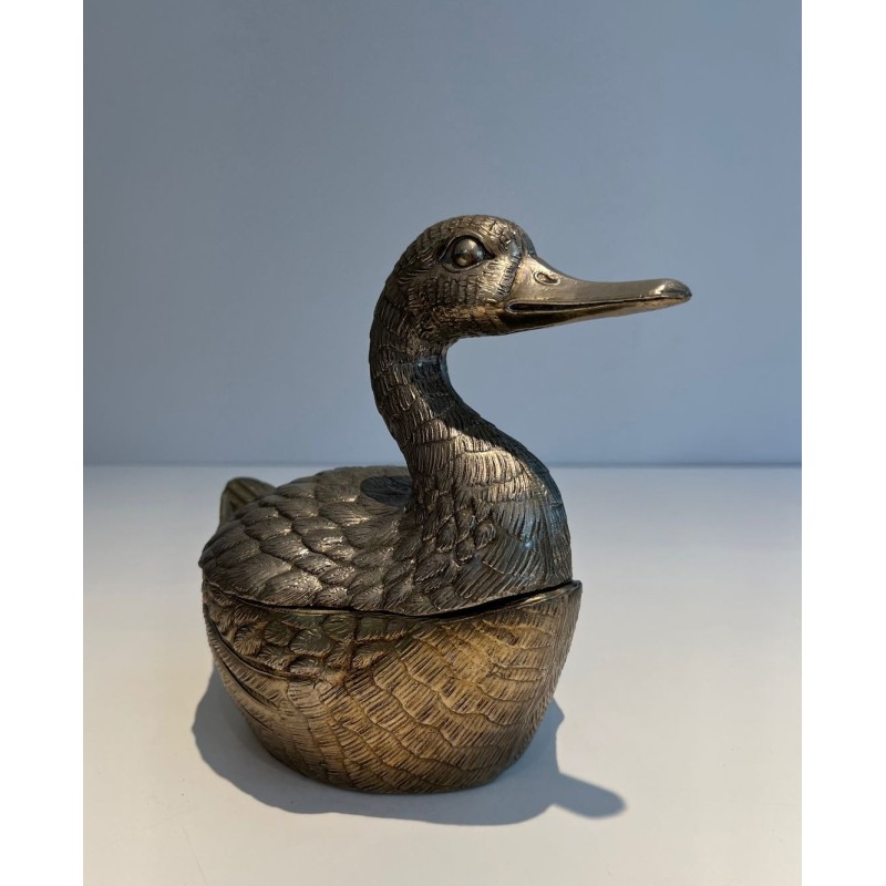 Silvered Metal Duck-Form Ice Bucket by Mauro Manetti, Italian Work, circa 1970