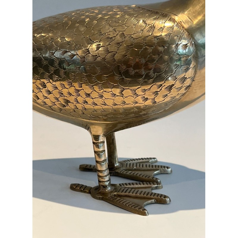 Large Decorative Polished Brass Duck Sculpture, French Work, circa 1970