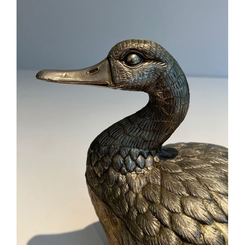 Silvered Metal Duck-Form Ice Bucket by Mauro Manetti, Italian Work, circa 1970