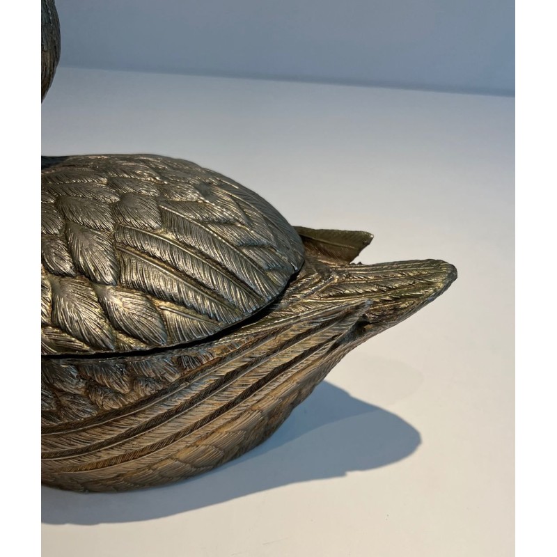 Silvered Metal Duck-Form Ice Bucket by Mauro Manetti, Italian Work, circa 1970