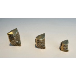 Set of Three Small Decorative Brass Owls, French Work, circa 1970
