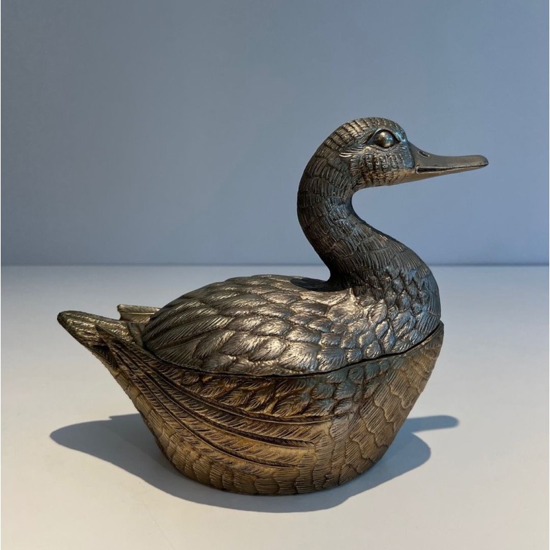 Silvered Metal Duck-Form Ice Bucket by Mauro Manetti, Italian Work, circa 1970