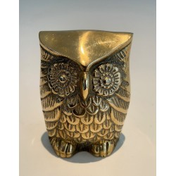 Set of Three Small Decorative Brass Owls, French Work, circa 1970