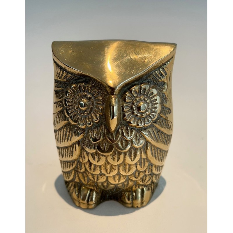 Set of Three Small Decorative Brass Owls, French Work, circa 1970