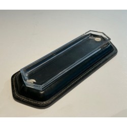 Dark Green Saddle-Stitched Leather and Glass Pen Tray, Jacques Adnet Style, c.1950