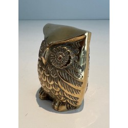 Set of Three Small Decorative Brass Owls, French Work, circa 1970