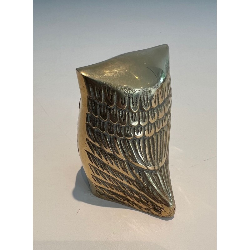 Set of Three Small Decorative Brass Owls, French Work, circa 1970