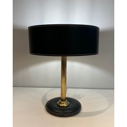 Dark Green Leather Desk Set with Lamp and Accessories, Jacques Adnet Style, c.1950