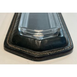 Dark Green Saddle-Stitched Leather and Glass Pen Tray, Jacques Adnet Style, c.1950