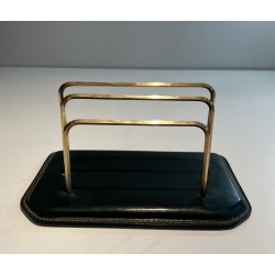 Nécessaire de Bureau en Cuir Piqué Cellier Vert Foncé façon Jacques Adnet