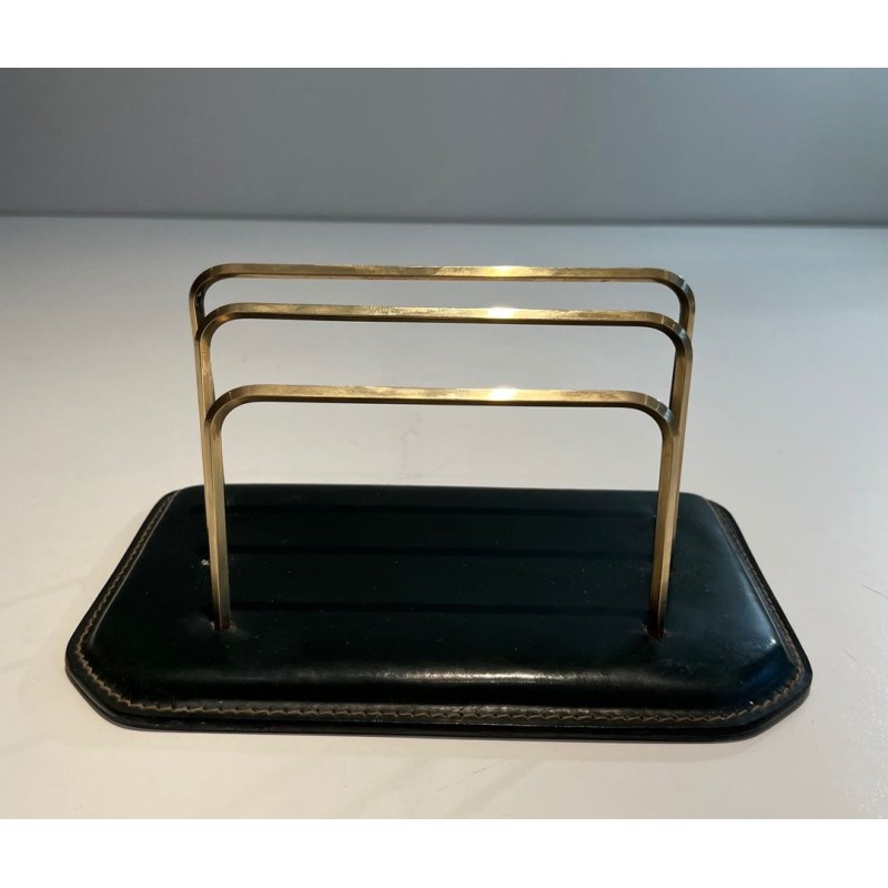 Dark Green Leather Desk Set with Lamp and Accessories, Jacques Adnet Style, c.1950