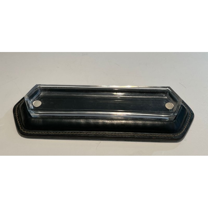 Dark Green Leather Desk Set with Lamp and Accessories, Jacques Adnet Style, c.1950