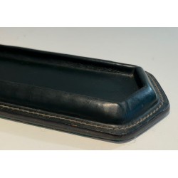 Dark Green Saddle-Stitched Leather and Glass Pen Tray, Jacques Adnet Style, c.1950