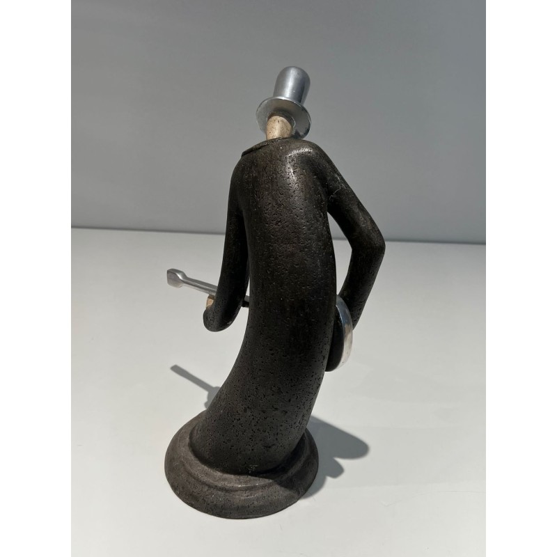 Stylised Sculpture of a Guitar Player in a Cloak, French Work, circa 1970