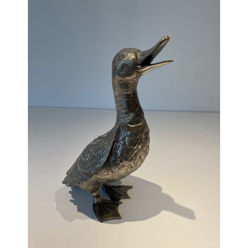 Set of Three Finely Chiselled Silvered Bronze Ducks, French Work, circa 1970
