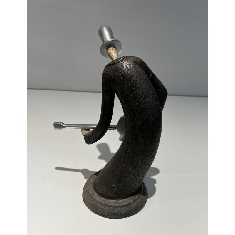 Stylised Sculpture of a Guitar Player in a Cloak, French Work, circa 1970