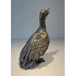 Suite de Trois Canards en Bronze Argenté Finement Cistelés, Travail Français, vers 1970