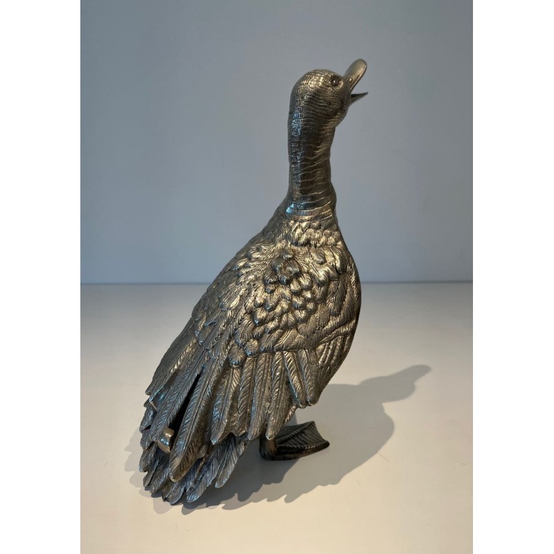 Set of Three Finely Chiselled Silvered Bronze Ducks, French Work, circa 1970