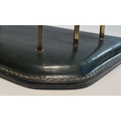 Dark Green Saddle-Stitched Leather Letter Rack with Brass, Jacques Adnet Style, c.1950