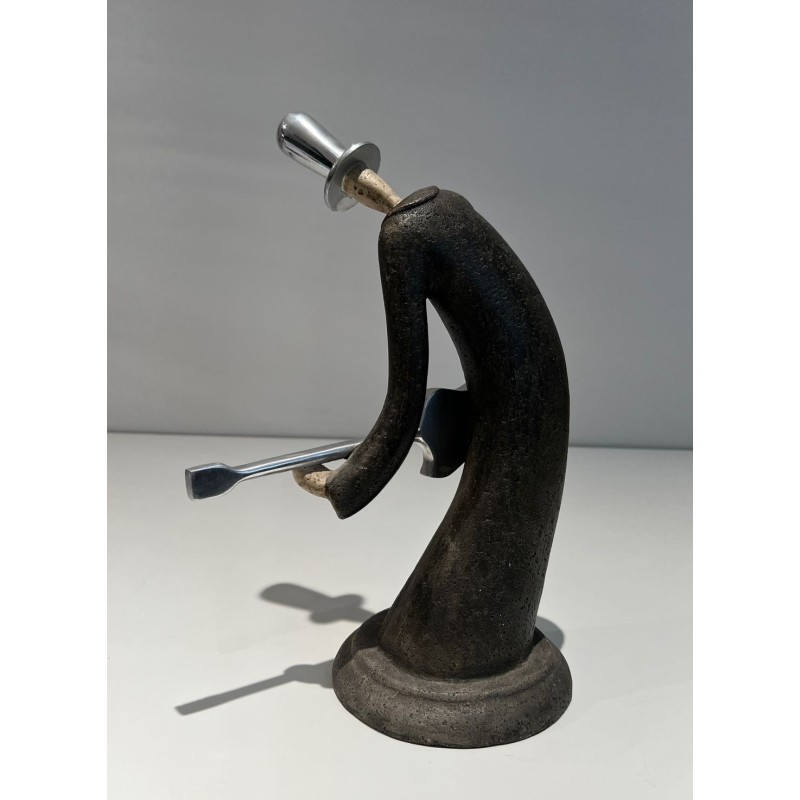 Stylised Sculpture of a Guitar Player in a Cloak, French Work, circa 1970