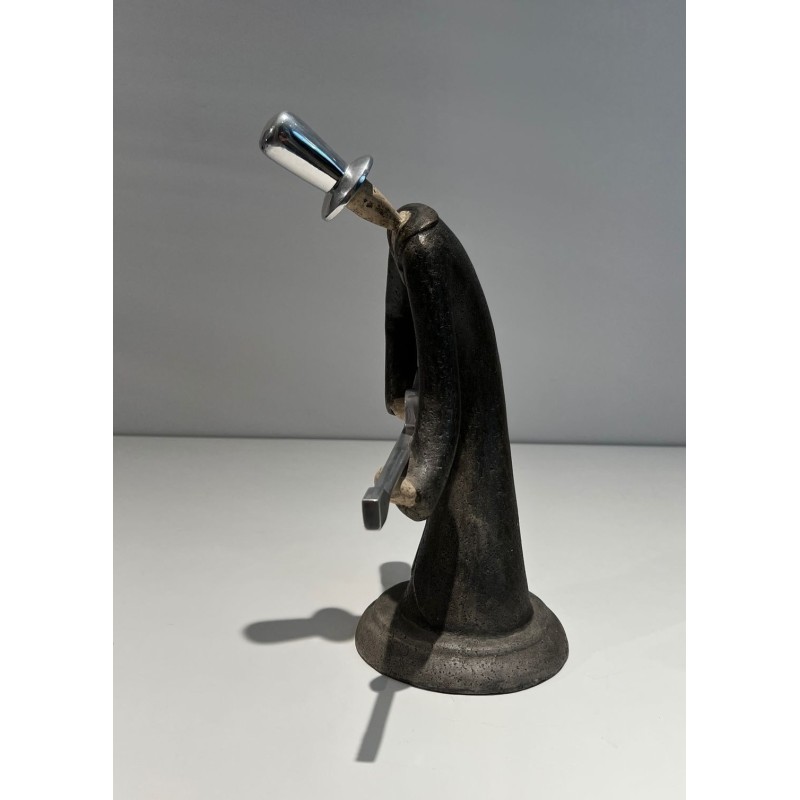 Stylised Sculpture of a Guitar Player in a Cloak, French Work, circa 1970