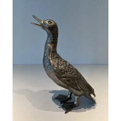 Suite de Trois Canards en Bronze Argenté Finement Cistelés, Travail Français, vers 1970