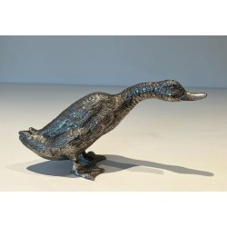 Suite de Trois Canards en Bronze Argenté Finement Cistelés, Travail Français, vers 1970