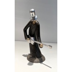 Stylised Sculpture of a Guitar Player in a Cloak, French Work, circa 1970