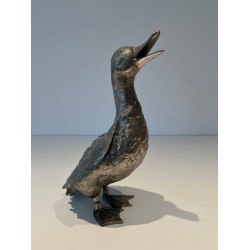 Suite de Trois Canards en Bronze Argenté Finement Cistelés, Travail Français, vers 1970