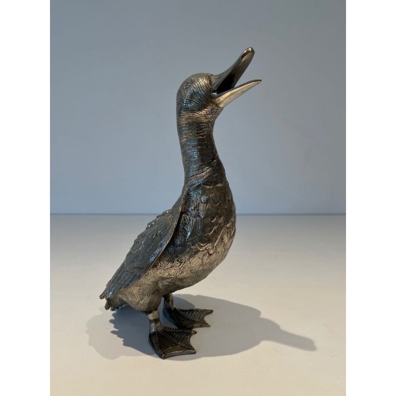 Suite de Trois Canards en Bronze Argenté Finement Cistelés, Travail Français, vers 1970
