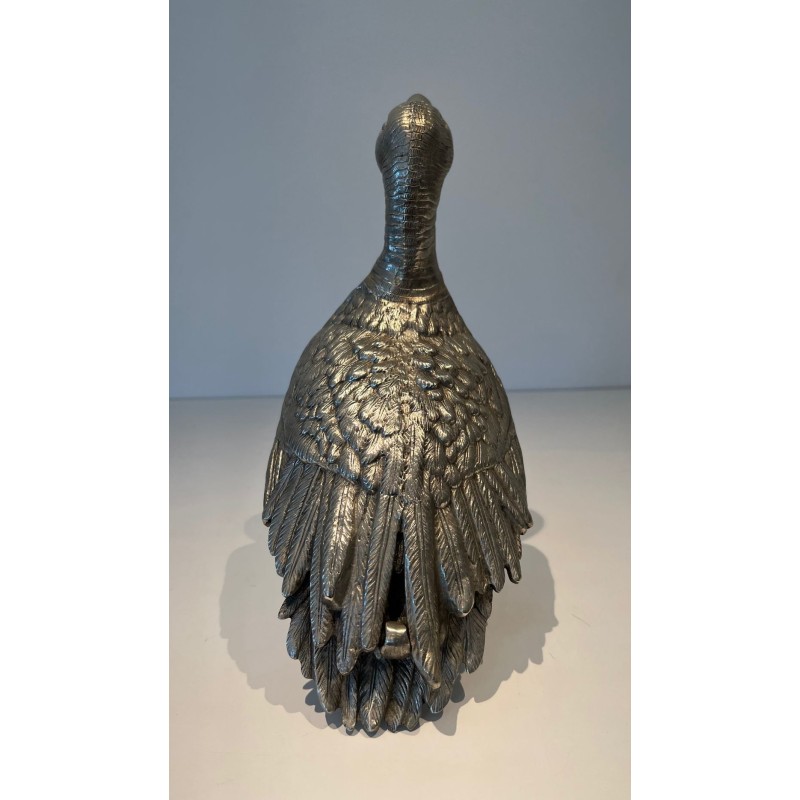 Large Silvered Bronze Duck, Standing with Head Raised, French Work, circa 1970