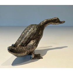 Finely Chiselled Silvered Bronze Duck, French Work, circa 1970