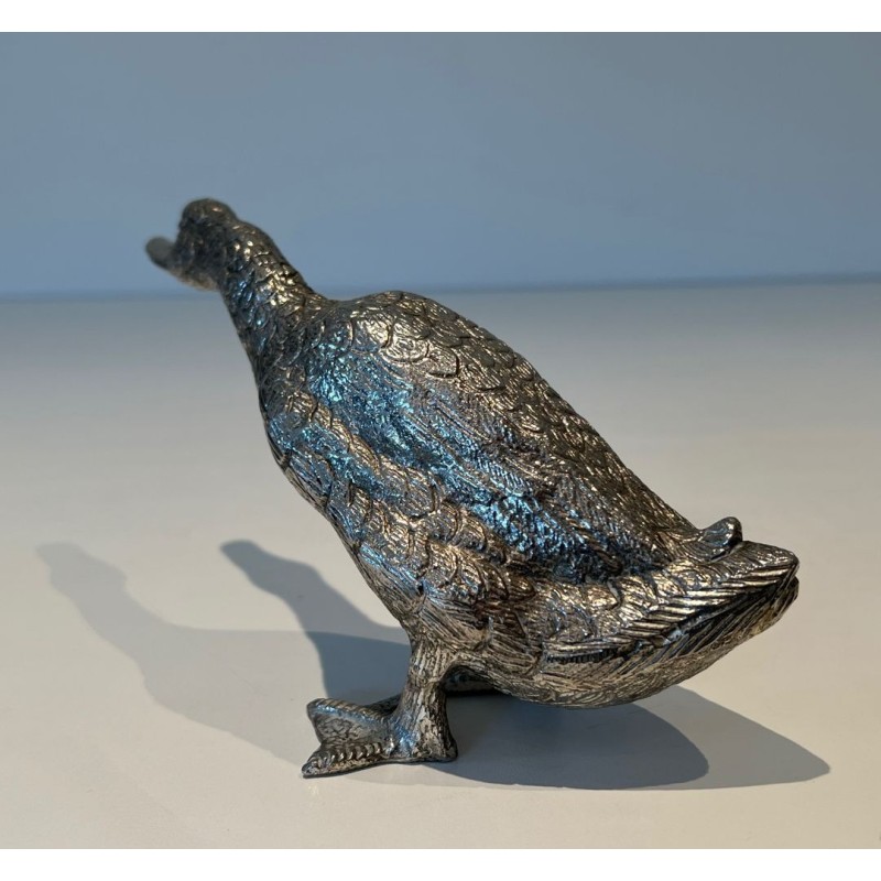Canard en Bronze Argenté Finement Cistelé, Travail Français, vers 1970