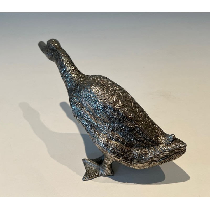 Canard en Bronze Argenté Finement Cistelé, Travail Français, vers 1970